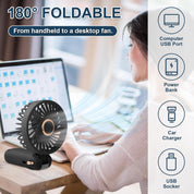 Jsdoin Handheld Fan, Portable Mini Fan with LED Display, 5-Speed Settings and Rechargeable Neck Hanging Fans for Summer Outdoor Travel Home Office (Black)