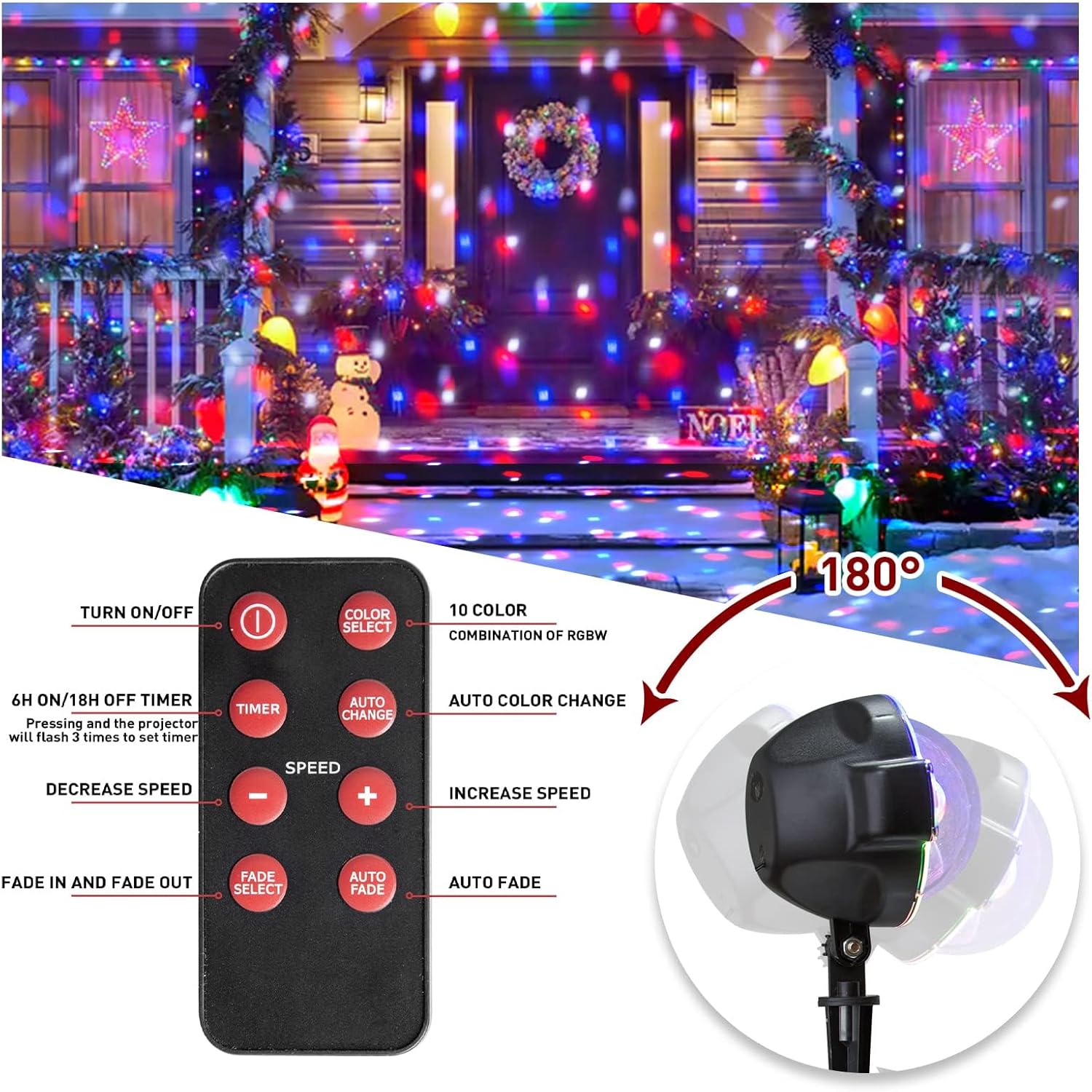 Outdoor Christmas Snowfall Projector Lights – Multicolour Rotating Snow Effect