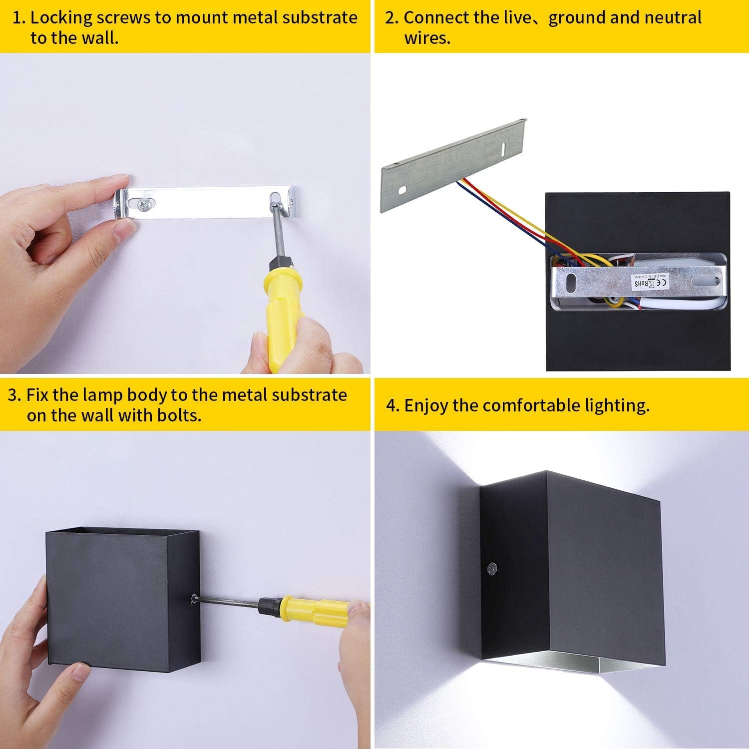 Modern LED Wall Lights for Living Room – 6W Black Aluminum Up Down Indoor Wall Lamp, Hardwired Sconce Lighting for Bedroom, Hallway & Home Decor