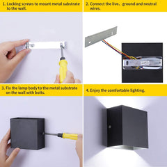 Modern LED Wall Lights for Living Room – 6W Black Aluminum Up Down Indoor Wall Lamp, Hardwired Sconce Lighting for Bedroom, Hallway & Home Decor