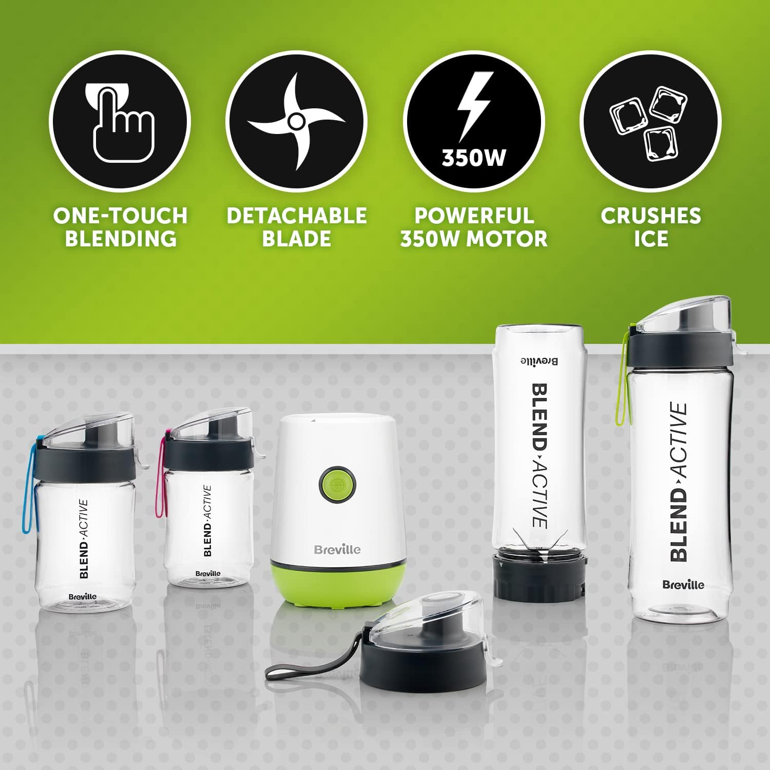 Blend Active Personal Blender & Smoothie Maker 350W | Family Pack with 4 Portable Bottles (300ml & 600ml) | Leak-Proof Lids