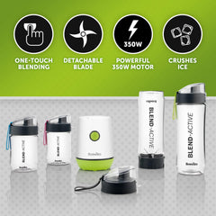 Blend Active Personal Blender & Smoothie Maker 350W | Family Pack with 4 Portable Bottles (300ml & 600ml) | Leak-Proof Lids