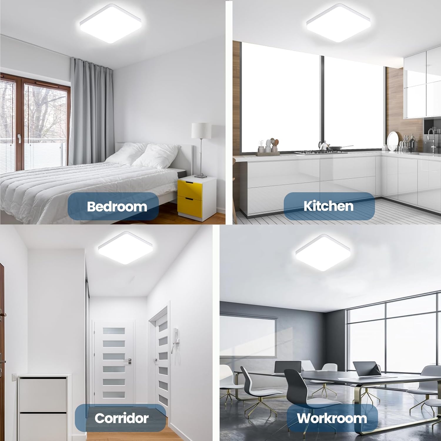 Led Ceiling Light 36W Bathroom Lights Ceiling Square 6500K Daylight Modern White 3240LM Bright IP44 Waterproof Flush Mounted Lighting Fixture for Bedroom Living Room Kitchen Ultra Thin [Energy Class E]