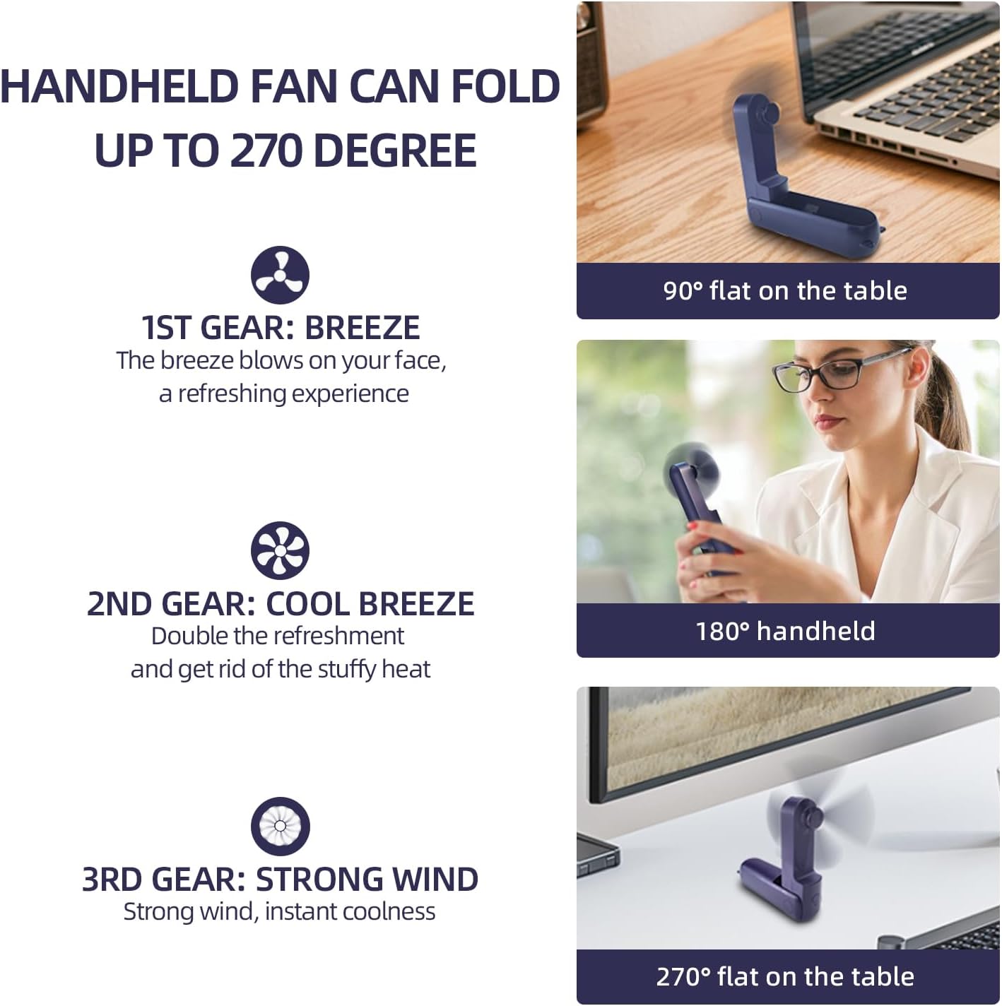 Foldable USB Handheld Fan 3 Speed Power Bank
