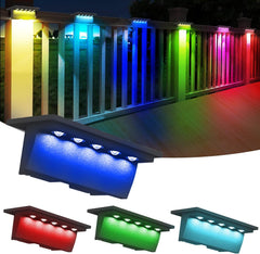 4 Pack Solar Deck Lights – RGB Color Changing LED Solar Step Lights, Waterproof Fence Lights for Pathway, Garden, Step, Patio Decor, and Post