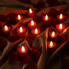 24PCS Heart LED Flameless Candles with 1200 Artificial Rose Petals, Romantic Valentine’s Day Decoration Kit for Wedding, Anniversary & Table Décor