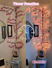 LED Cherry Blossom Vine Wall Lights with Remote and Timer, 144 LED Fairy Branch Lights for Bedroom Wall Art and Indoor Christmas Décor