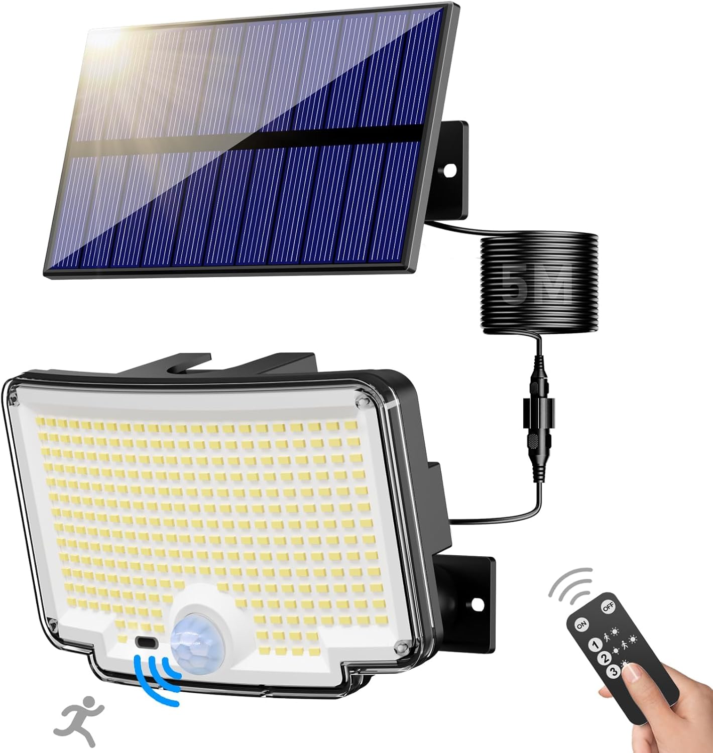 Solar Lights Outdoor, 310 LEDs, 3 Modes & Remote, IP65 Waterproof, Motion Sensor, with Split Solar Panel, for Garden, Yard