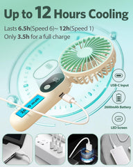 2 Pcs Portable Handheld Fans, Mini USB Rechargeable Fans with Neck Strap & Detachable Desk Base, 90° Foldable, 6 Speeds, Hand Held Fans for Outdoor, Home, Office, Travel, Camping&Commute
