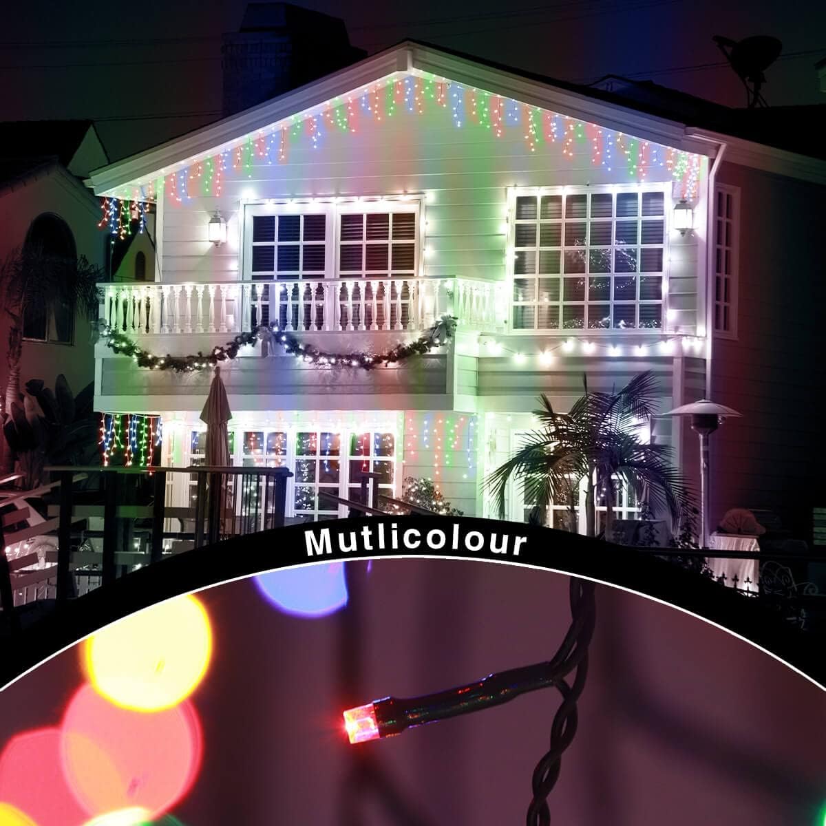 220 LED Multicolour Icicle Christmas Lights | 7.5m Outdoor & Indoor