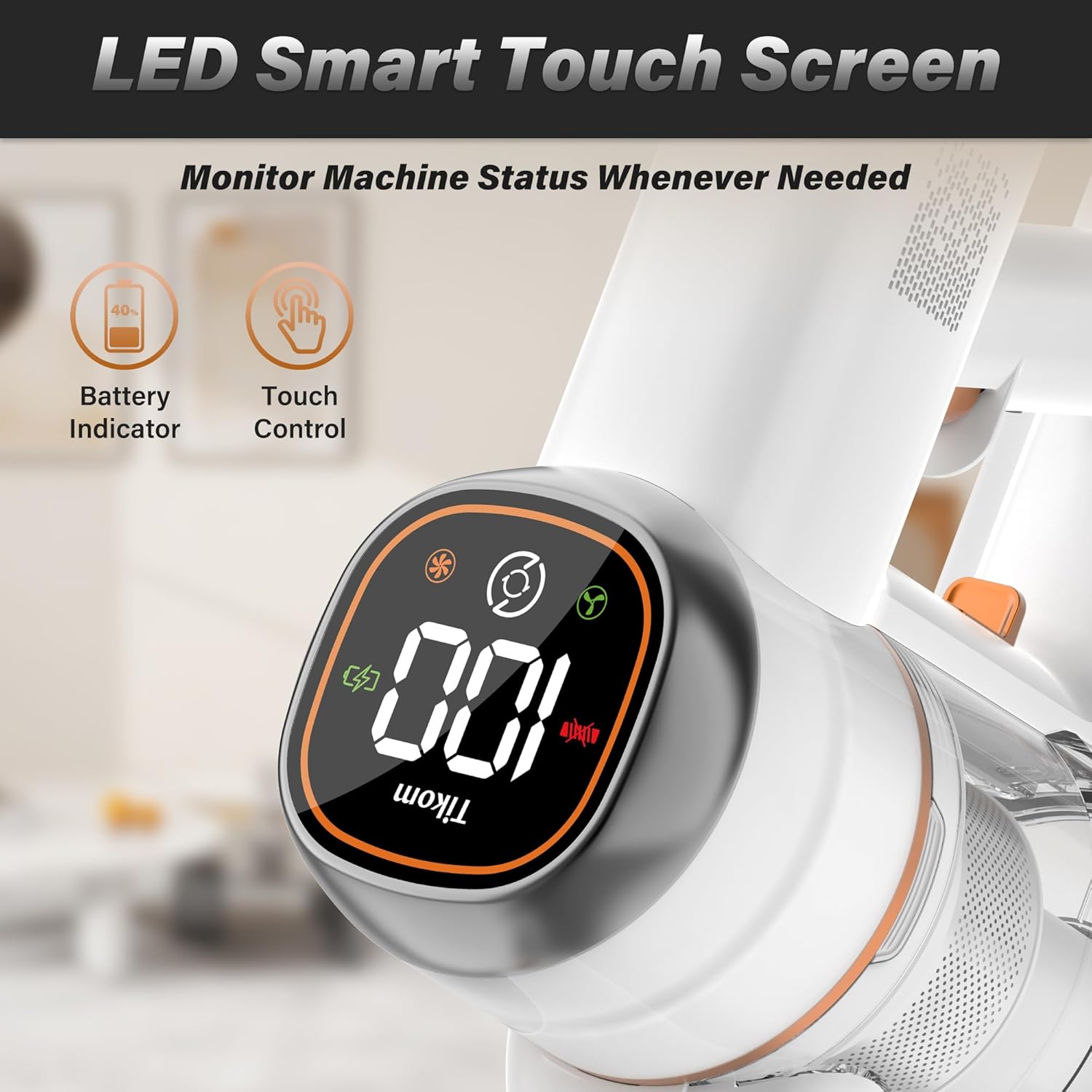 Tikom V500 Cordless Vacuum Cleaner 450W 40KPa Powerful Stick Vac with LED Display, Wall Dock, Handheld for Pet Hair & Floors