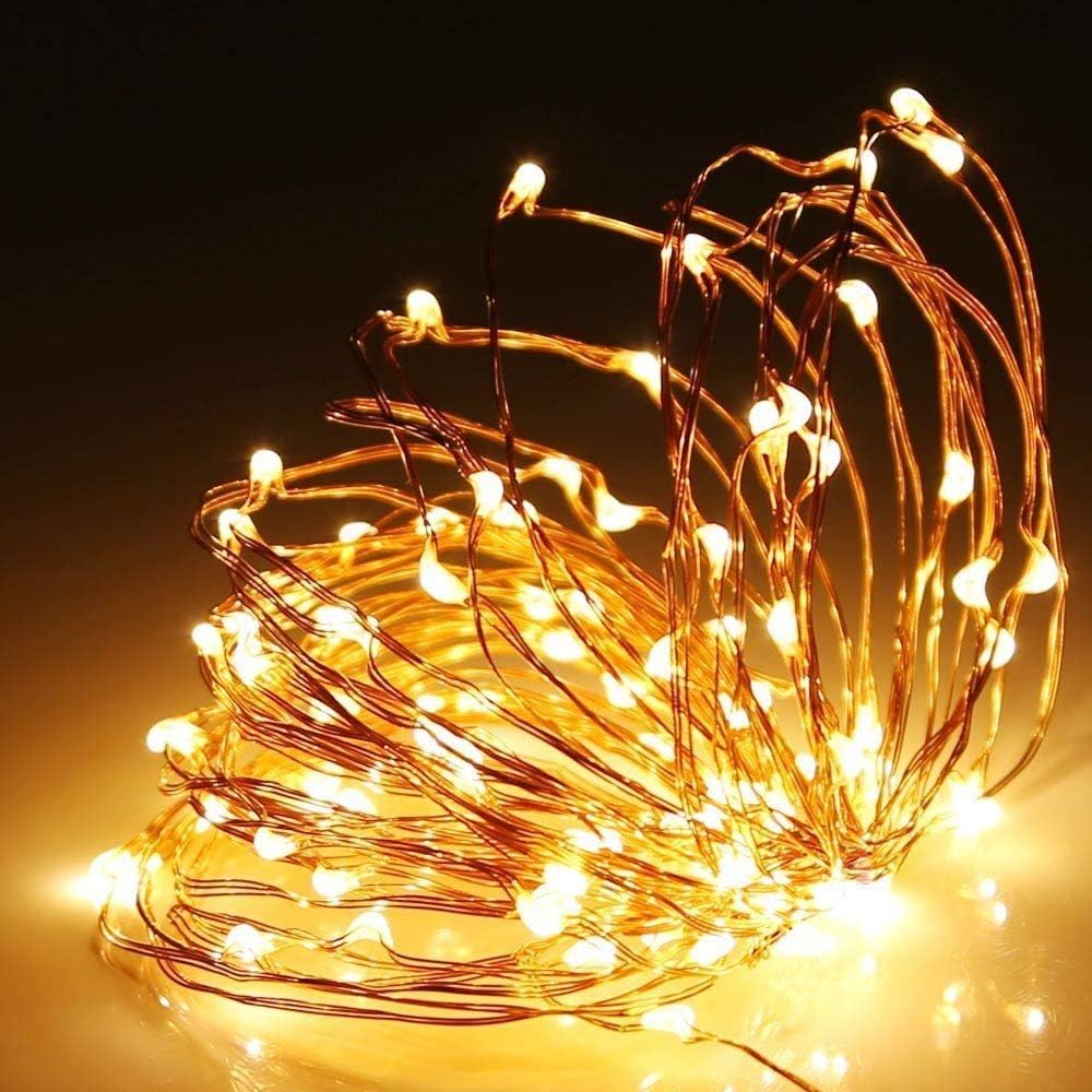 20 LED/2m Fairy String Lights Copper Wire Battery Operated Warm White LEDs Twinkle Waterproof Lights for Bedroom, Christmas, Party, Wedding Outdoor Indoor Decoration