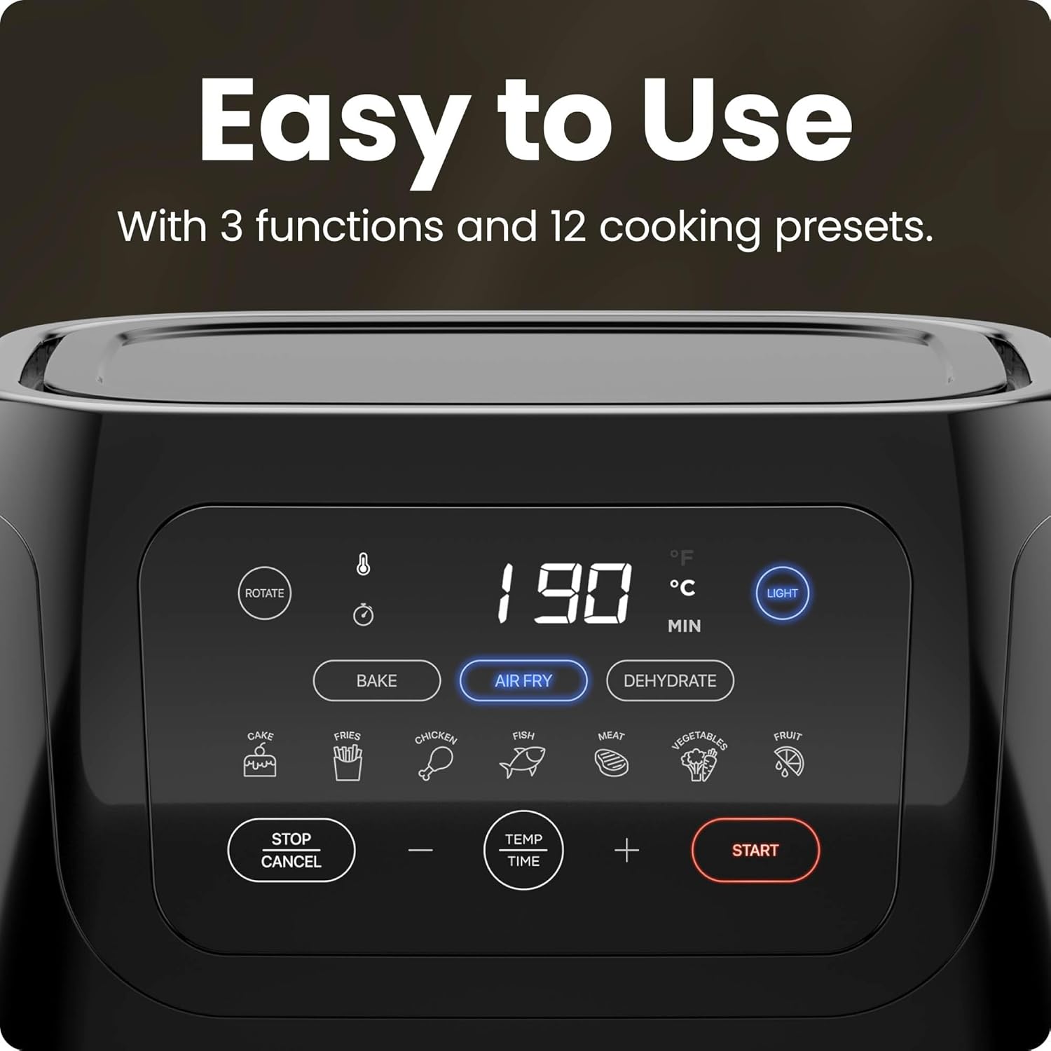 5-in-1 Air Fryer Oven with Rotisserie 10L, 1800W – 17 Presets, Bake, Roast, Dehydrate, Family Size with View Window