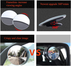 Blind Spot Mirrors for Cars – 360° Rotatable Waterproof Convex Rear View, 2 Pack