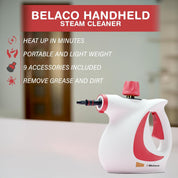 Belaco Handheld Steam Cleaner – High Pressure Multi-Purpose Steam Cleaner 1050W with 9 Accessories | Portable Chemical Free Steamer for Home, Kitchen, Bathroom, Tiles, Grout, Upholstery & Cars BSC389A