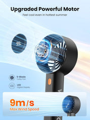 Warmco Portable Handheld Fan 5000mAh, Mini Turbo Fan with LED Display & Base, High Speed USB Rechargeable Personal Fan, Small Pocket Size for Travel, Makeup, Office, Outdoor