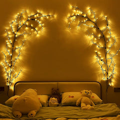Warm White LED Willow Vine Wall Lights Set of 2, Plug-In Twig Fairy Lights for Indoor Bedroom and Living Room Décor