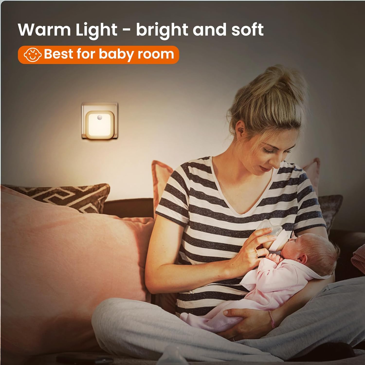 Plug-In Motion Sensor Night Light – 3 Modes, Dimmable LED 3000K Warm White with 3 Colours – 2 Pack for Hallway, Bedroom, Stairs