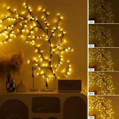 Warm White LED Willow Vine Wall Lights Set of 2, Plug-In Twig Fairy Lights for Indoor Bedroom and Living Room Décor