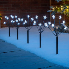 Star Branch Path Lights, Outdoor Christmas Stake Pathway Decorations, White LED, Battery Operated with Timer (Set of 5 x 45cm)