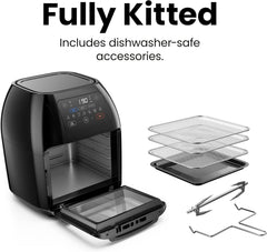 5-in-1 Air Fryer Oven with Rotisserie 10L, 1800W – 17 Presets, Bake, Roast, Dehydrate, Family Size with View Window