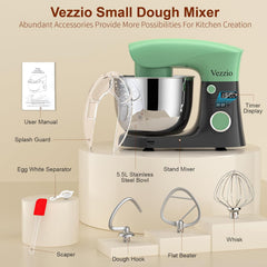Small Stand Mixer 1500W – 10 Speed Food Mixer with 5.5L Bowl – Lightweight Dough Mixer for Baking & Cakes (Green Gray)