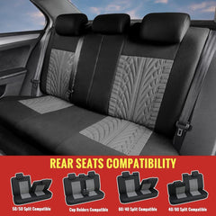 Universal Full Set Car Seat Covers – Gray Tire Track Design Seat Protectors