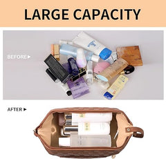 Large Capacity PU Leather Travel Makeup Bag with Handle, Portable Cosmetic Organizer