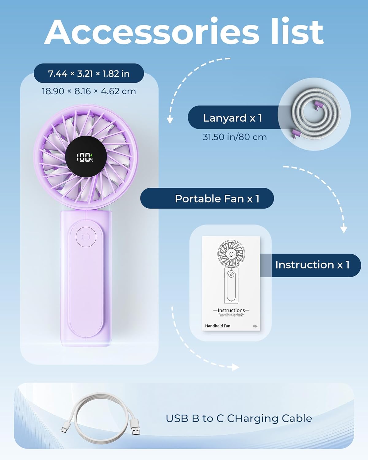 Portable Handheld Fan 4000mAh 6 Speed Foldable