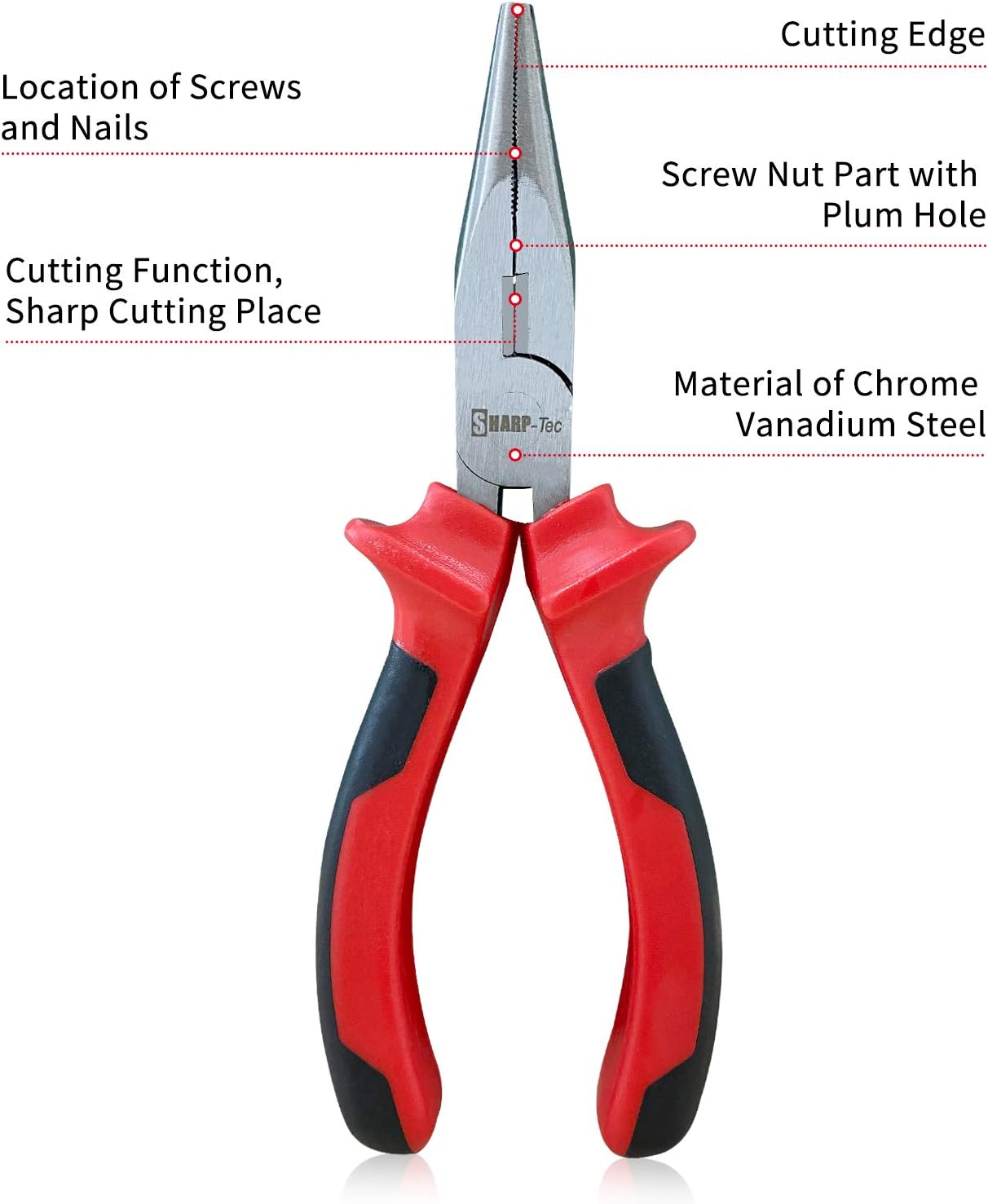 Sharp-tec 160mm Long Nose Pliers with Soft Grip Handles