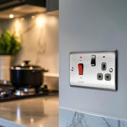 BG Electrical Cooker Switch with Socket and LED, Cooker Control Unit, Control Socket, Double Pole, Raised Profile, Round Edges, Nexus Metal, Brushed Steel, Grey Inserts, 45A, NBS70G