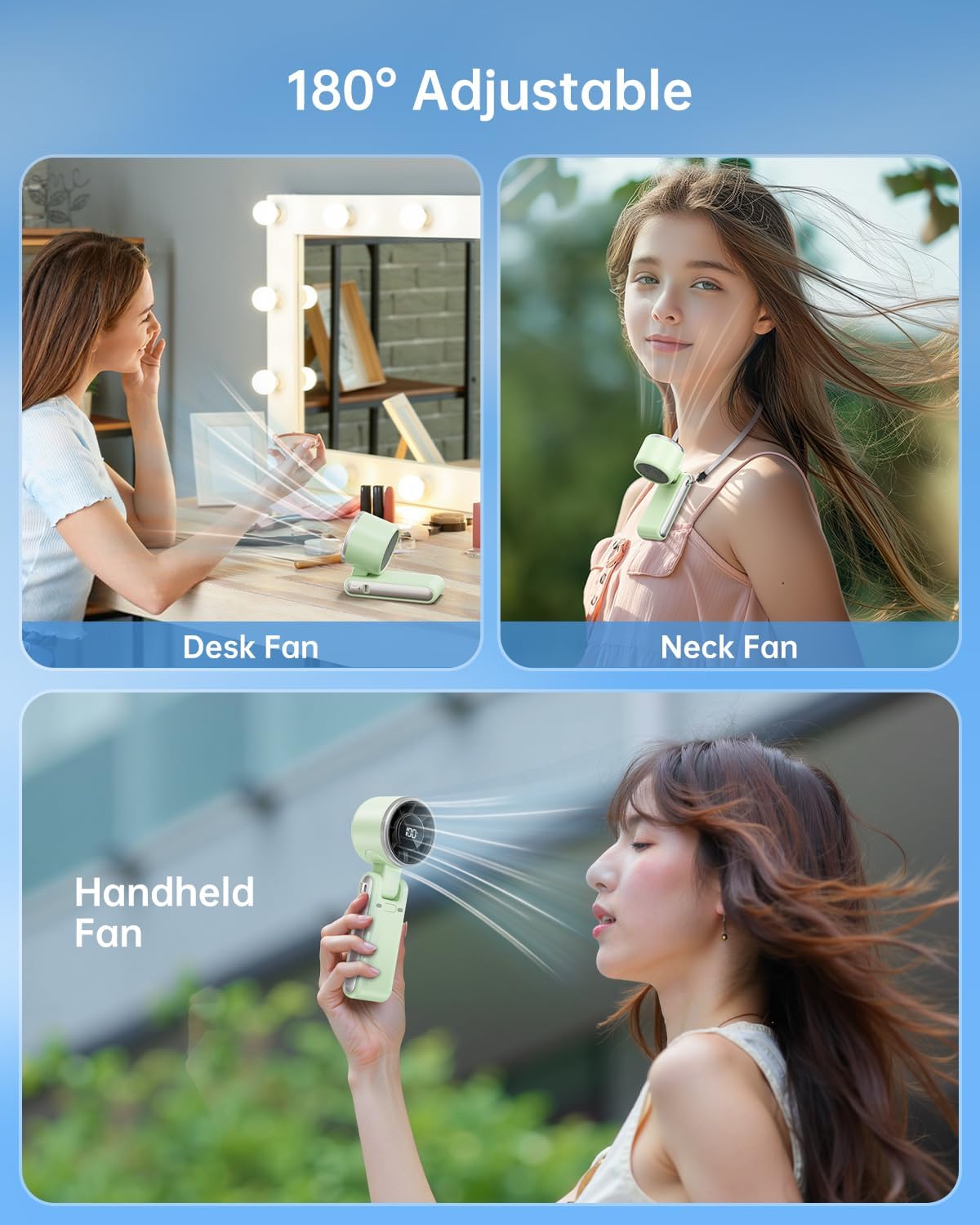 Portable Handheld Turbo Fan - 5 Gear High Speed 4000mAh Rechargeable Mini Personal Hand Fan Blow Cold Air, Battery Operated Travel Essentials, Beach Vacation, Gifts for Women, Men (Green)