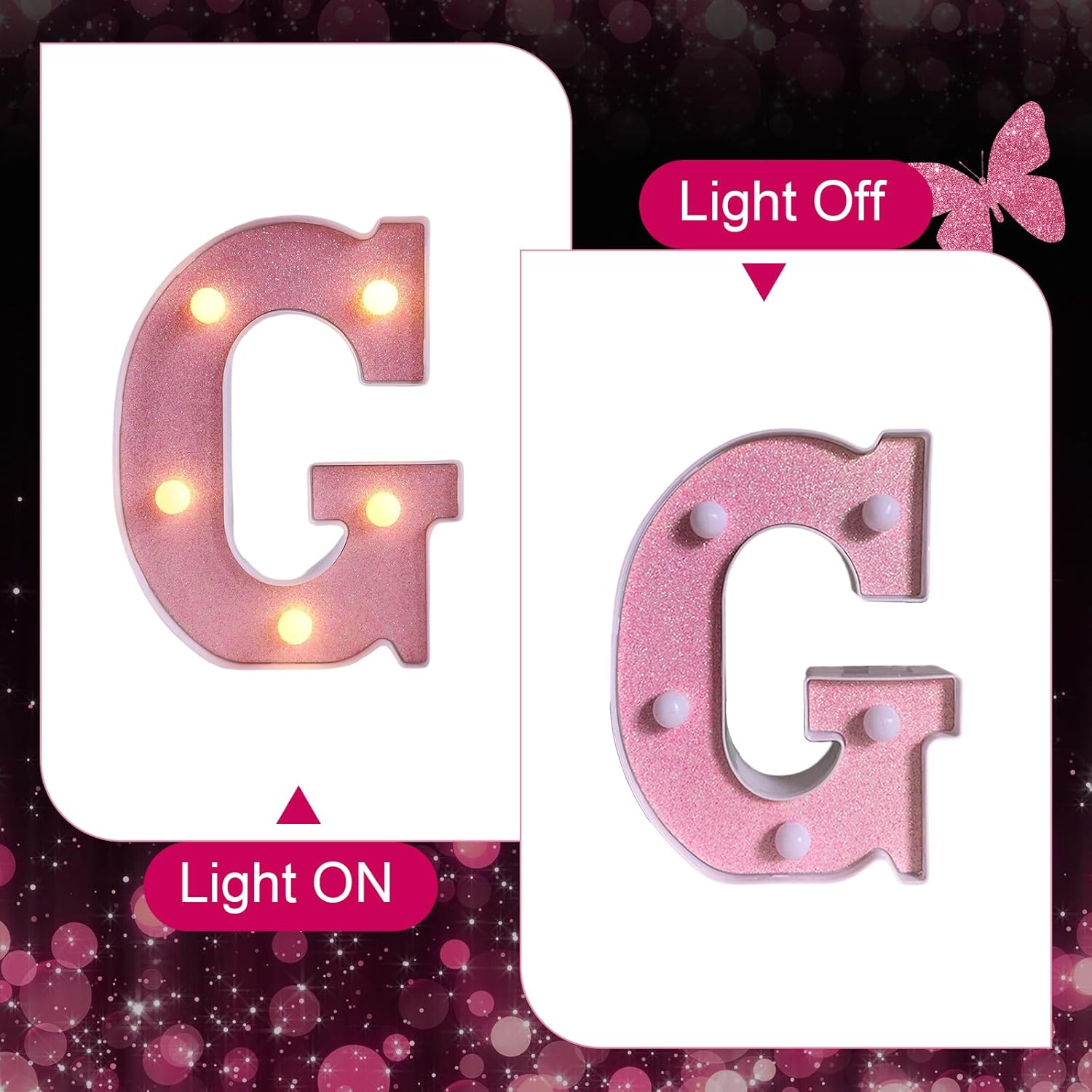 Pink LED Letter G Light – Warm Battery-Powered Night Light