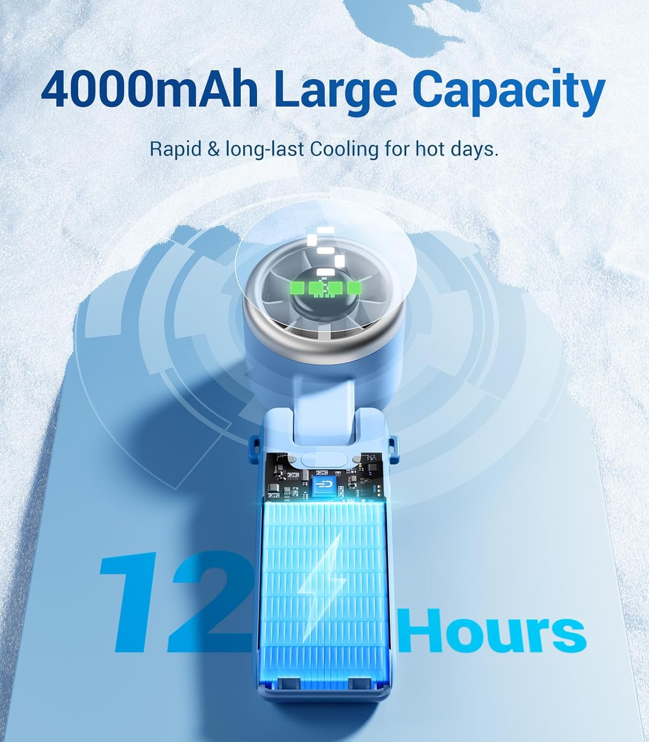 Diveblues Portable Handheld Fan, High-Speed Turbo Portable Fan, LED Display, Up to 12 Hours, 4000mAh Battery, 5 Wind Gear, Rechargeable small Hand Fan for Travel/Commute/Outdoor, Gifts for Women