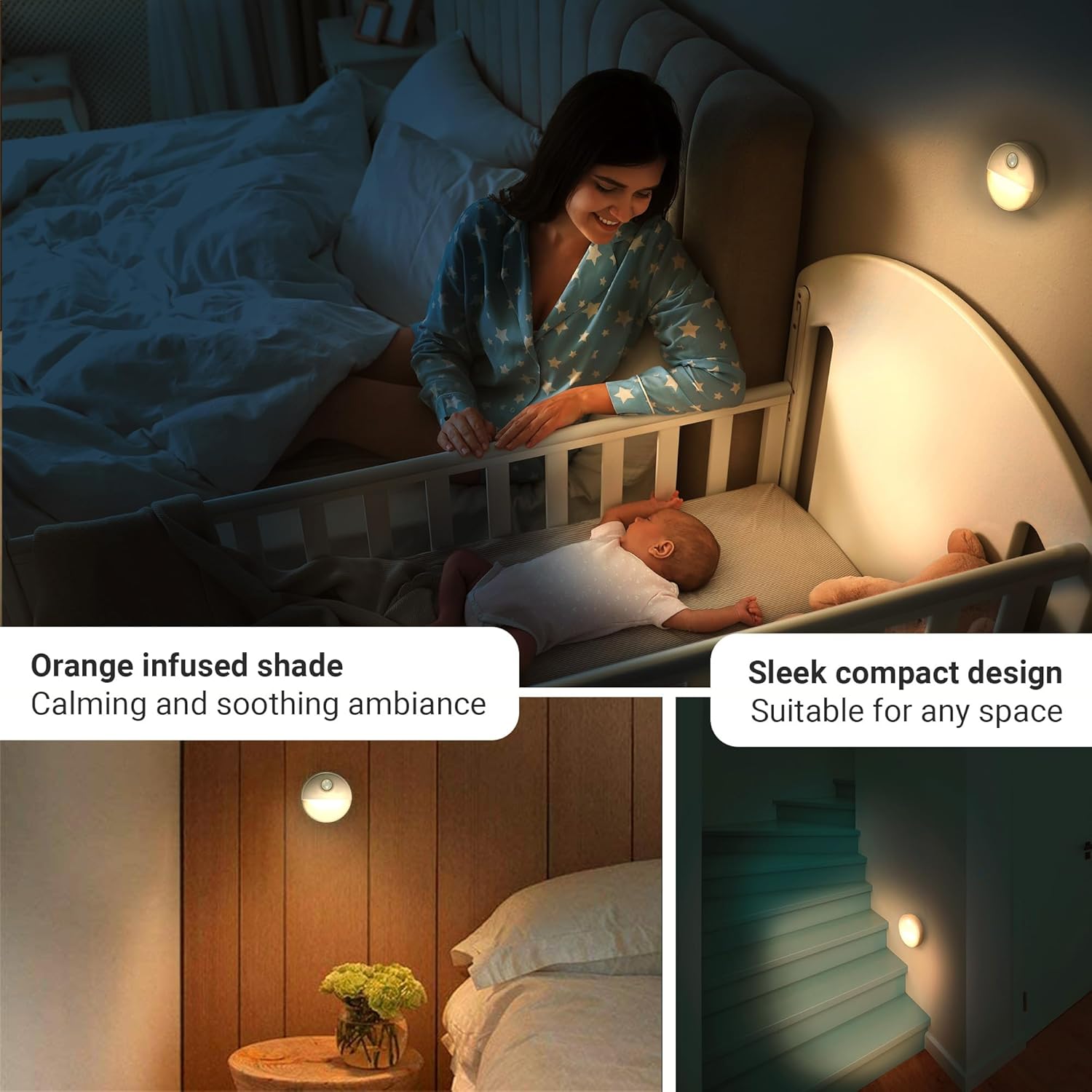 Battery Motion Sensor Night Lights Pack of 3 LED Stick-On Warm White