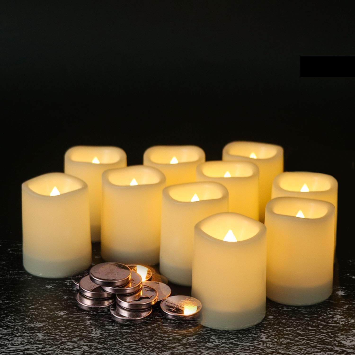 12-Pack Flameless Waterproof Votive Candles – Battery Operated, Flickering, 1.5"x2" for Outdoor Decor