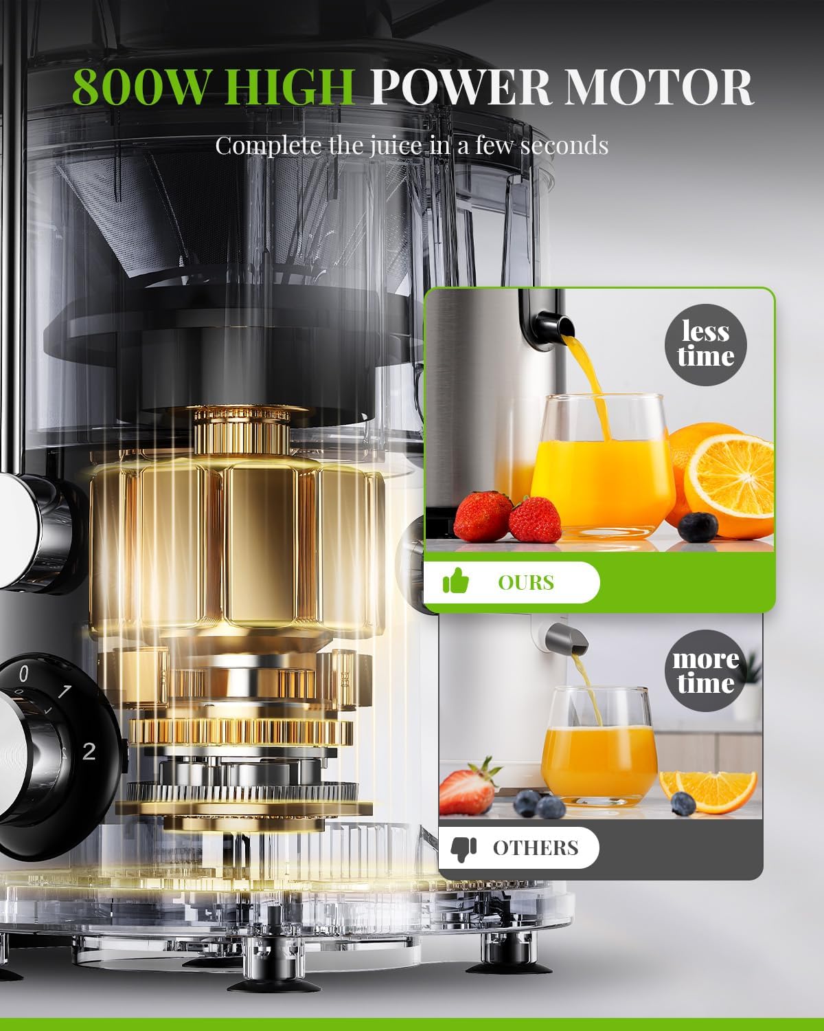 SHARDOR Juicer Machine 800W Centrifugal Extractor 3 Speed Wide Chute Easy Clean