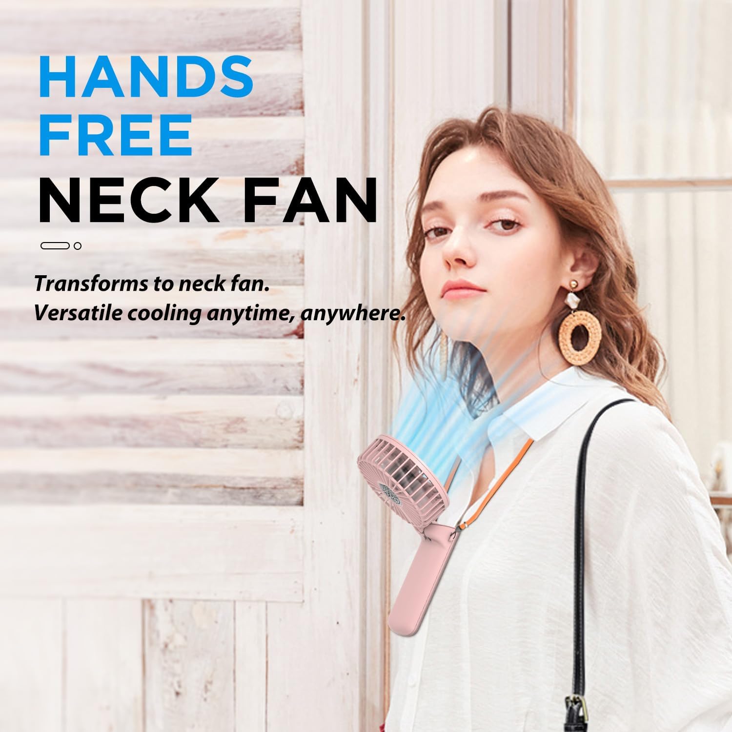 Portable Mini Handheld Fan - Rechargeable Neck Hanging Fans with 16-Hour Cooling, Personal Handy Fan 4-Speeds Foldable Pocket Fan for Summer Outdoor Travel Home Office - White