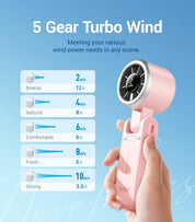Diveblues Portable Handheld Fan, High-Speed Turbo Portable Fan, LED Display, Up to 12 Hours, 4000mAh Battery, 5 Wind Gear, Rechargeable small Hand Fan for Travel/Commute/Outdoor, Gifts for Women