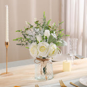Floralsecret White Rose Faux Flowers with Vase – Artificial Floral Arrangement Décor
