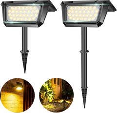 2 Pack 30 LED Solar Spot Lights, Warm White, 2200mAh, 2 Light Modes, IP65 Waterproof, for Pond, Pathway, Wall, Porch, Garage