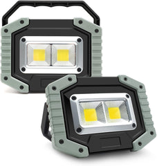 2-Pack Rechargeable LED Work Lights - 30W 1500LM Portable Waterproof COB Flood Lights, Ideal for Garage, Auto Repair, Fishing, BBQ, and Outdoor Emergencies