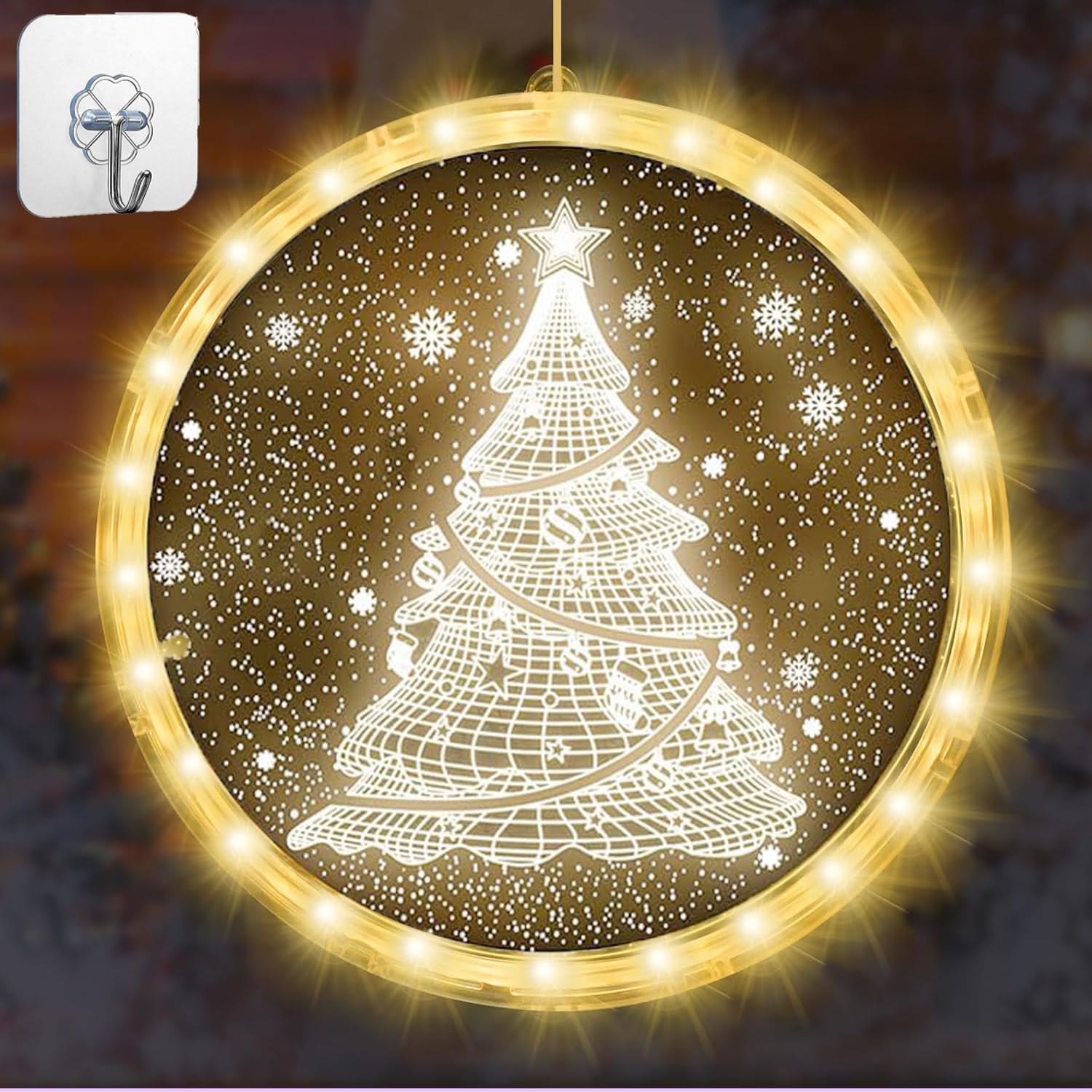 Christmas Window Light – 3D Hanging Battery-Powered Lights, 0.7Ft, for Indoor/Outdoor Christmas Decorations