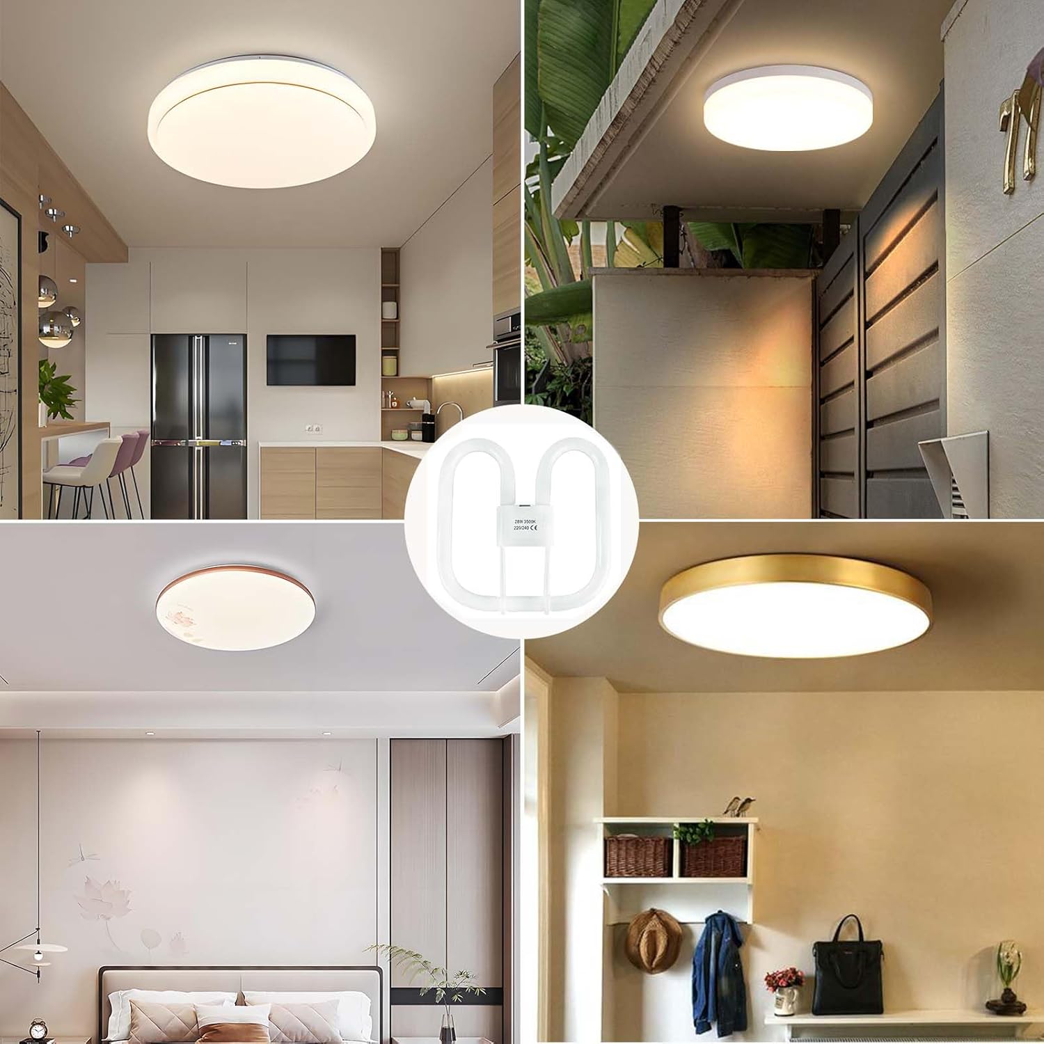 1-Pack 28W CFL Light Bulb GR10Q 4-Pin, 3500K Warm White, Non-Dimmable, Low Energy Fluorescent Lamp for Flush Ceiling Lights