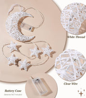 Hanging Moon & Star Fairy Lights, Battery Operated Indoor Decorative Lights with Timer for Bedroom, Window & Ramadan Décor