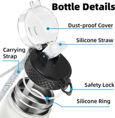 1L Stainless Steel Water Bottle – Vacuum Insulated, Leakproof Flask with Straw