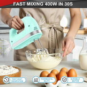 400W Hand Mixer Electric Whisk – 5 Speeds, Turbo Boost, Eject Button, 5 Accessories for Cake, Egg, Cream & Food Mixing