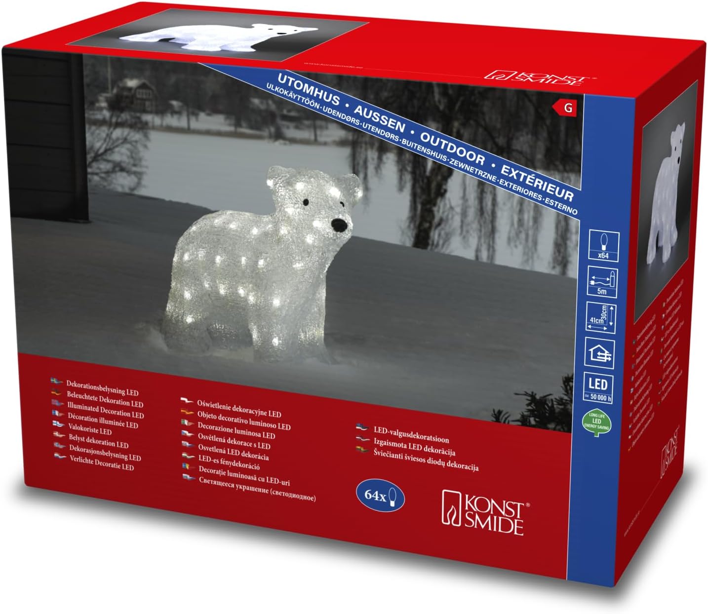 Standing POLAR with 64 LEDs, 41cm – 3D Christmas Decoration, Suitable for Indoor/Outdoor Use, Model 6163-203