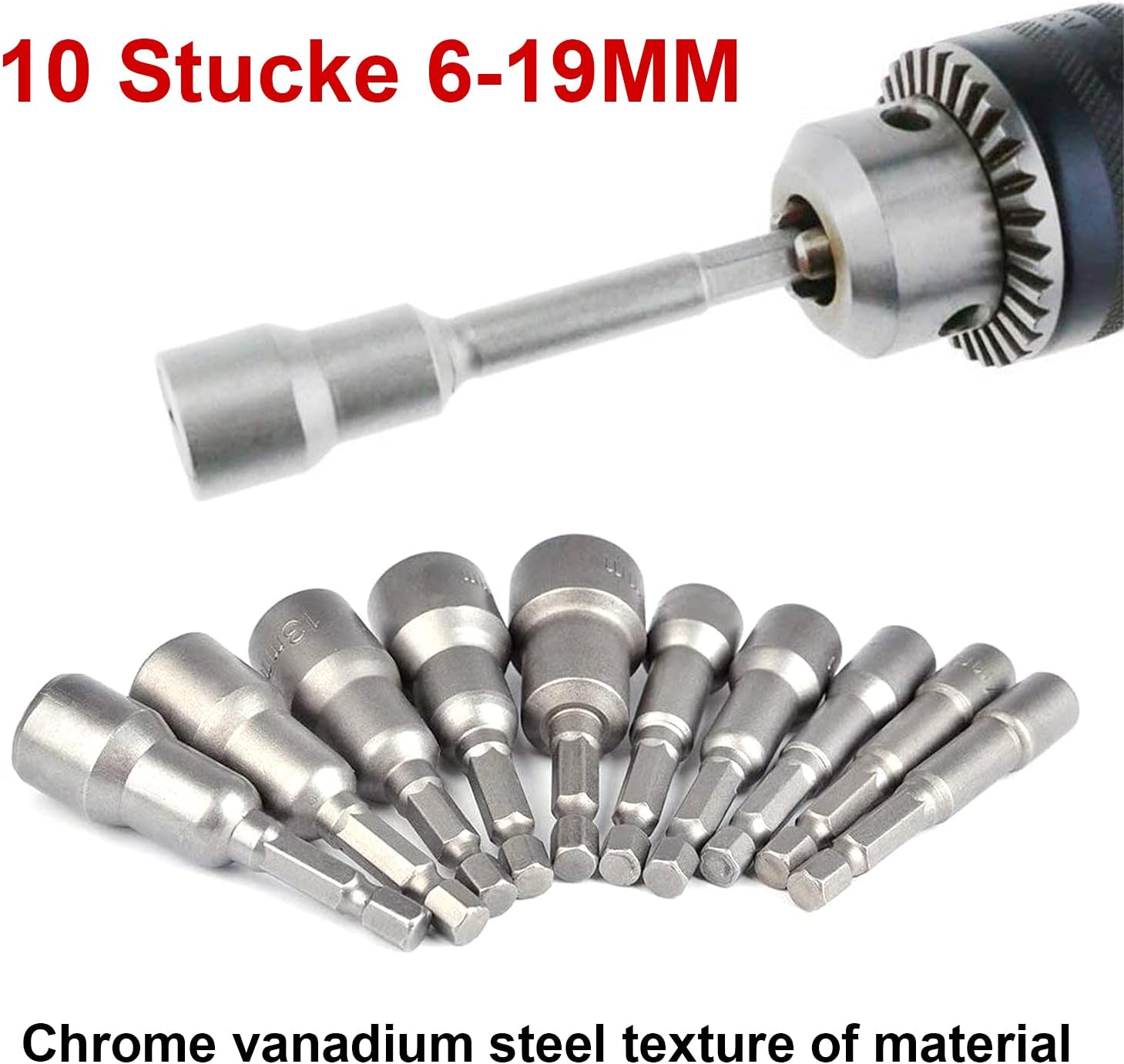 10 Pcs Magnetic Hex Socket Set 6-19mm Hex Drill Bits