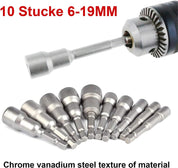 10 Pcs Magnetic Hex Socket Set 6-19mm Hex Drill Bits